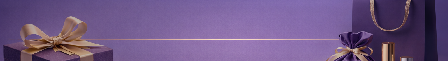 Purple gift box, bag, and bottles on a matching purple background hanafy presents