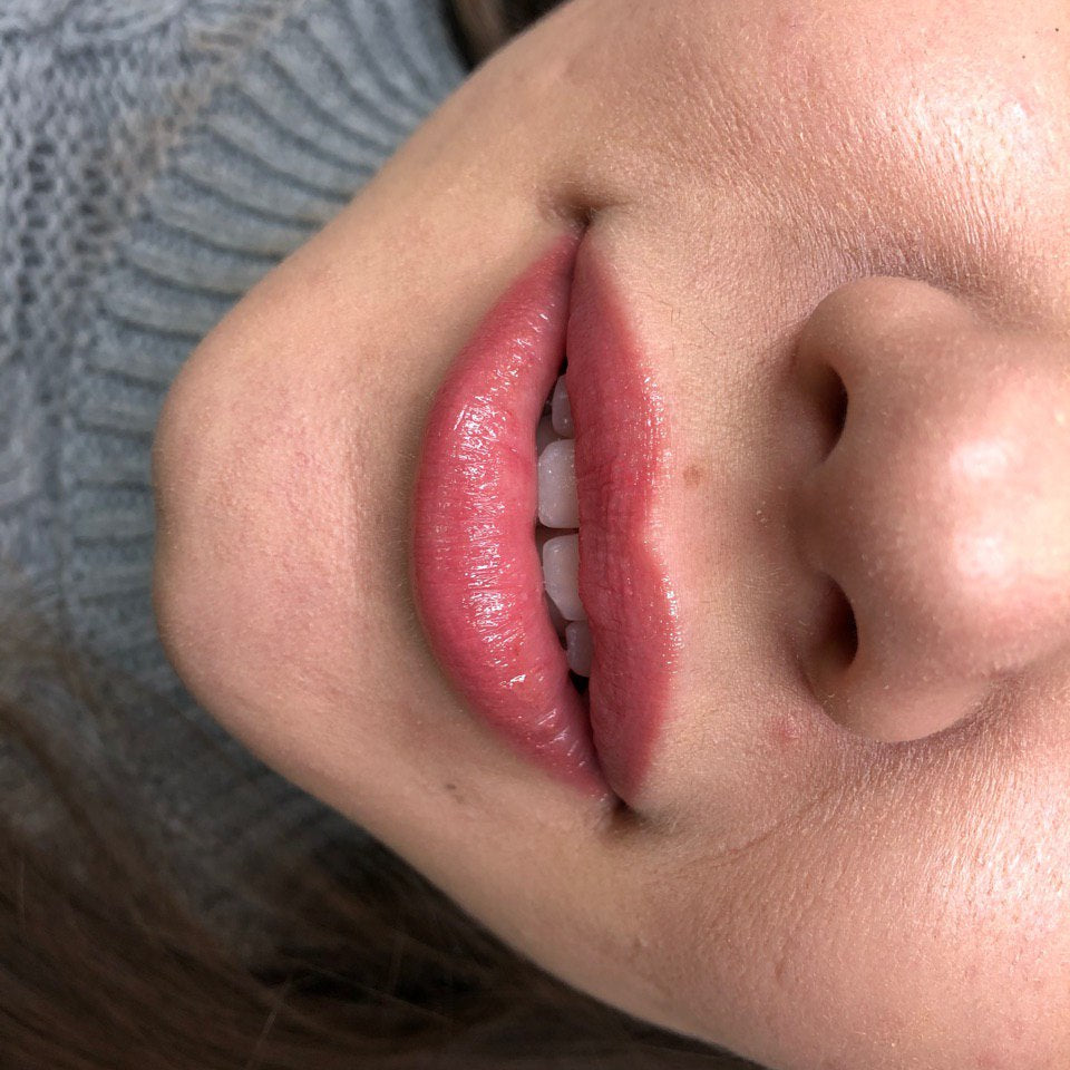 Verheiltes Lippen-PMU mit einer Mischung aus FACE Paprika und Caramel