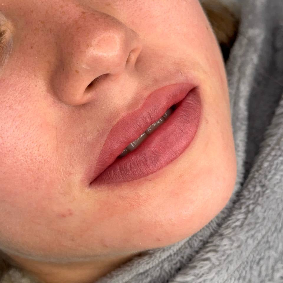 Lip PMU with a FACE Caramel and Quartz pigment mix
