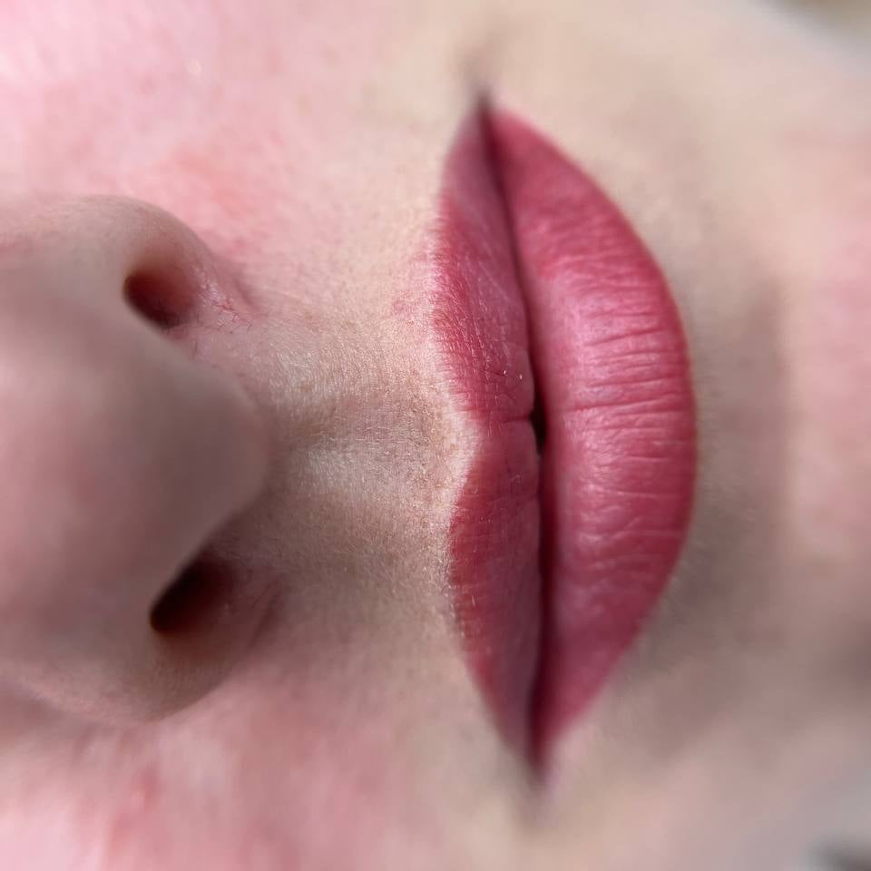 Healed cherry-red lips with FACE Bellucci used pure