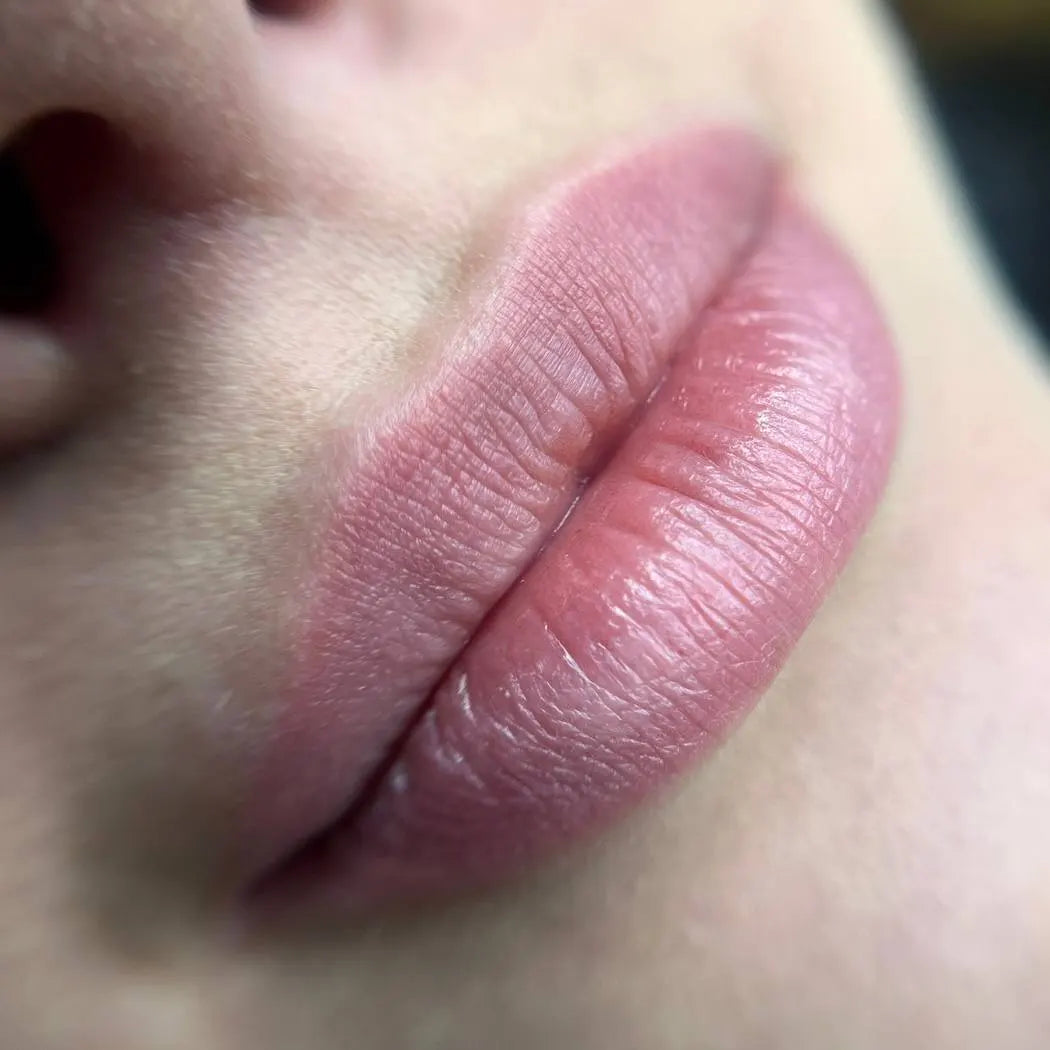  1 year pmu lips healed raspberry mixed with soft beige hanafy pigemnts