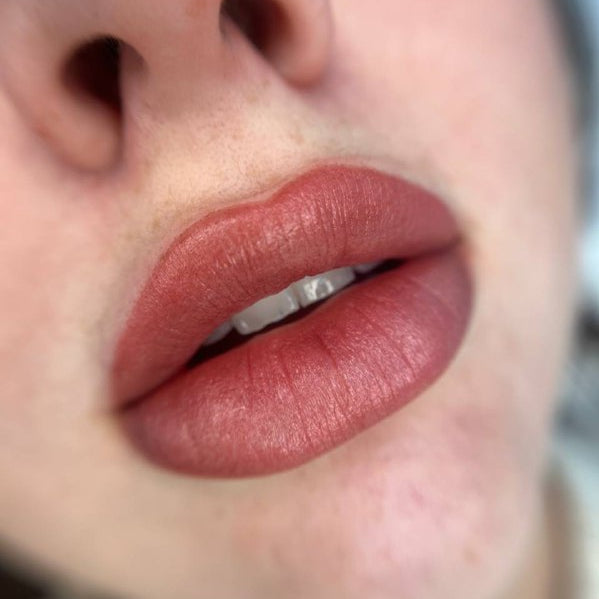 Warm nude lip PMU with a FACE Caramel and Shayk pigment mix