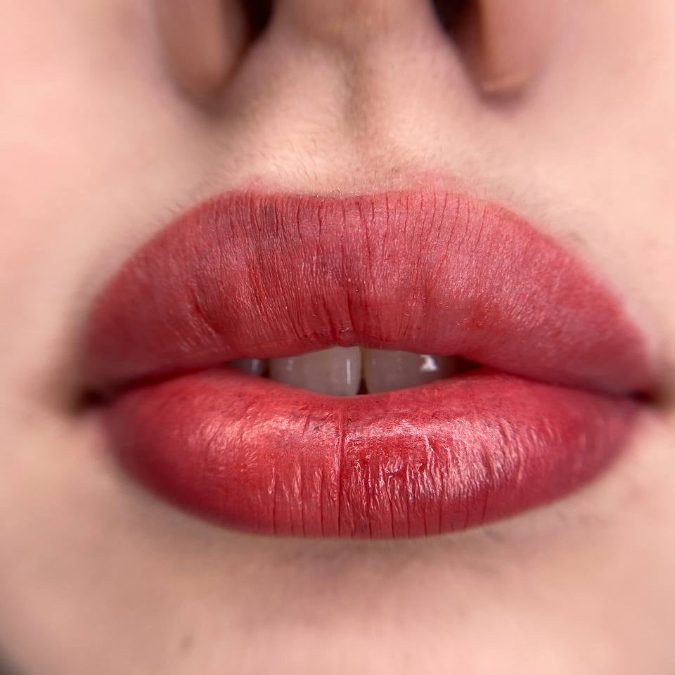Lippen-PMU mit einer Mischung aus FACE Caramel, Strawberry und Jolie