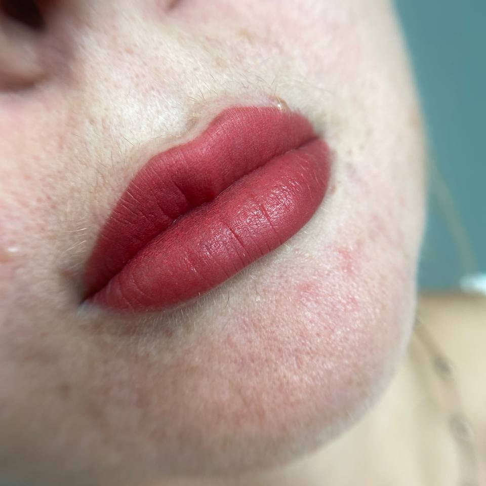 Lip PMU with a FACE Blush, Caramel and Samantha pigment mix