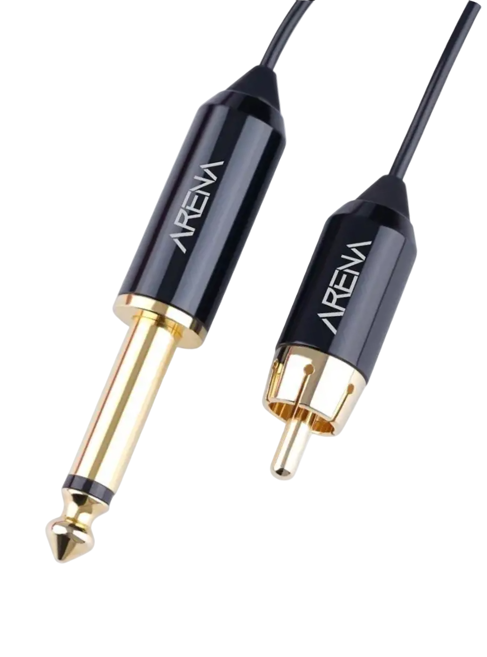 clipcord cable with gold connectors and 'Arena' branding on a light gray background RCA tattoo machine cable