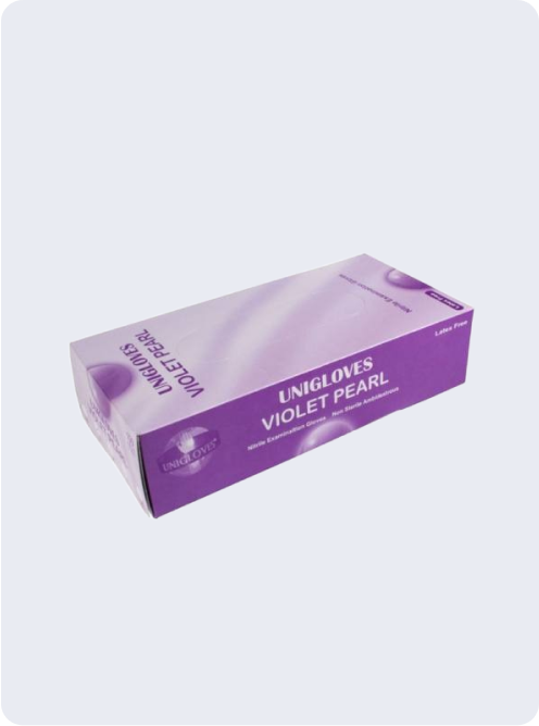 BOX OF 100 UNIGLOVE VIOLET PEARL NITRILE GLOVES - PMU Master Boutique 