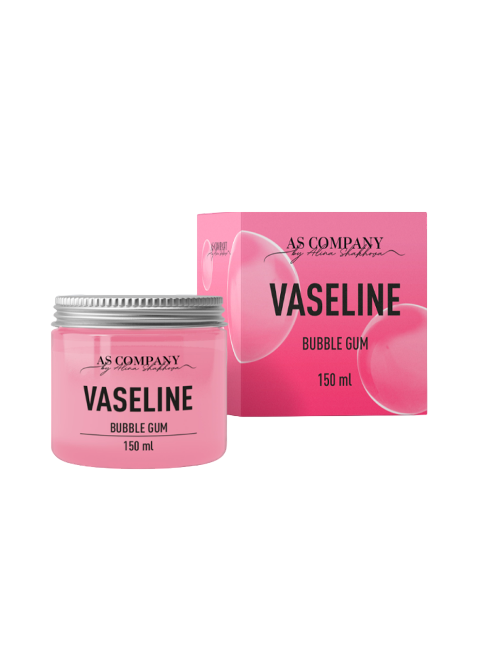 Vaseline bubble gum product with packaging on a light pink background