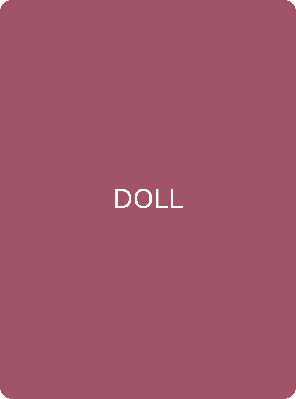 Solid pink color swatch with the word 'DOLL' in white text