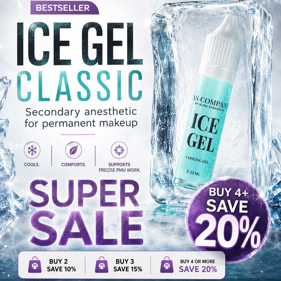 AS Company ICE GEL / Classic (Cooling Gel) 33 ml | Secondary PMU & Tattoo Anesthetic