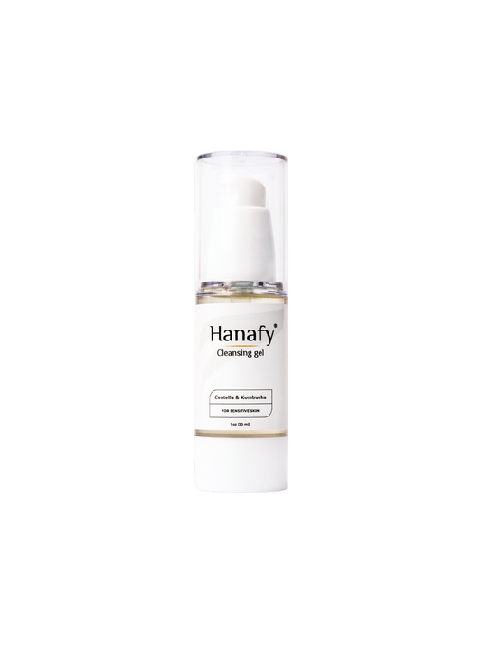 Hanafy cleansing gel bottle on a white background