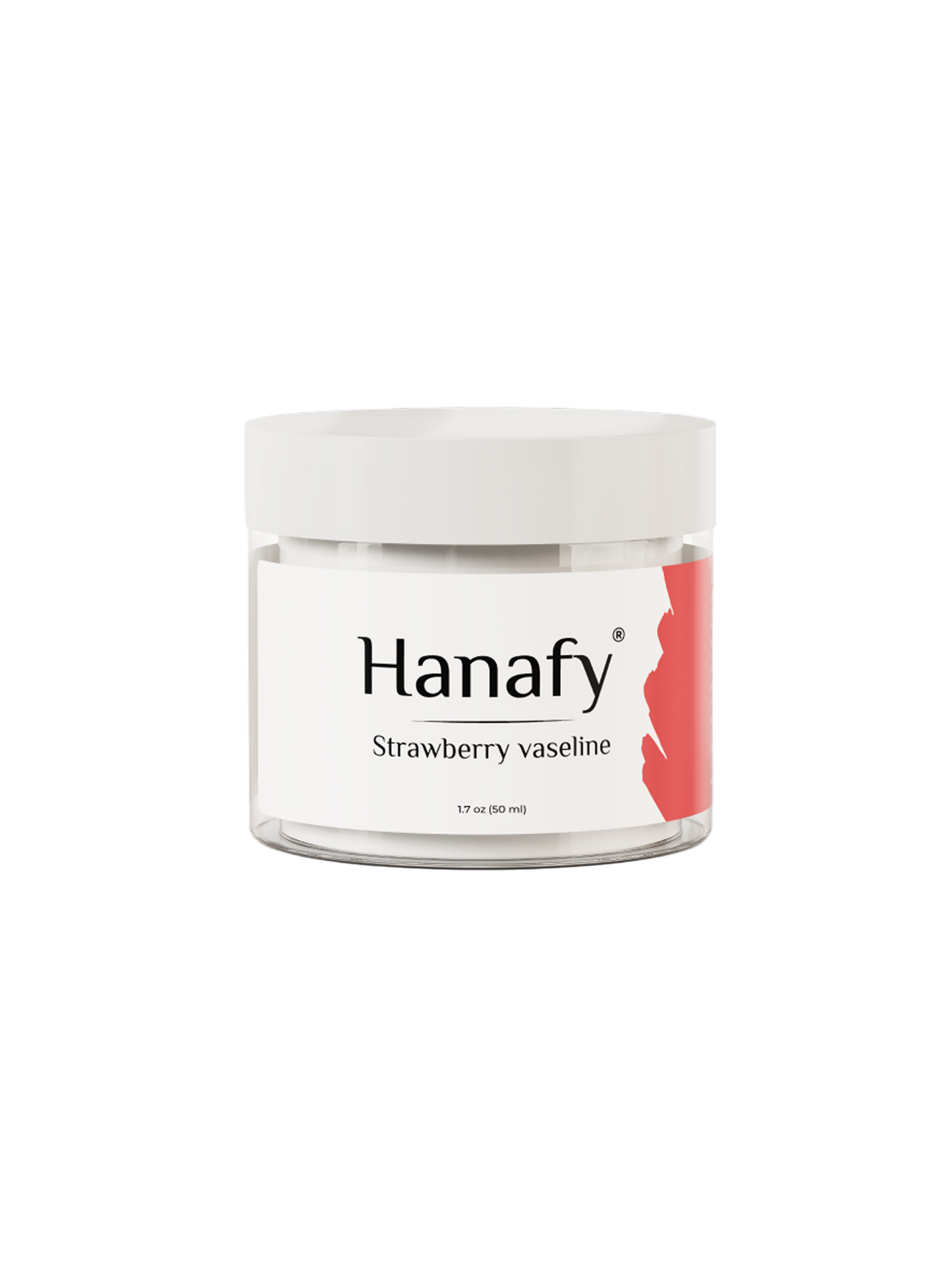 Jar of Hanafy strawberry vaseline on a light gray background