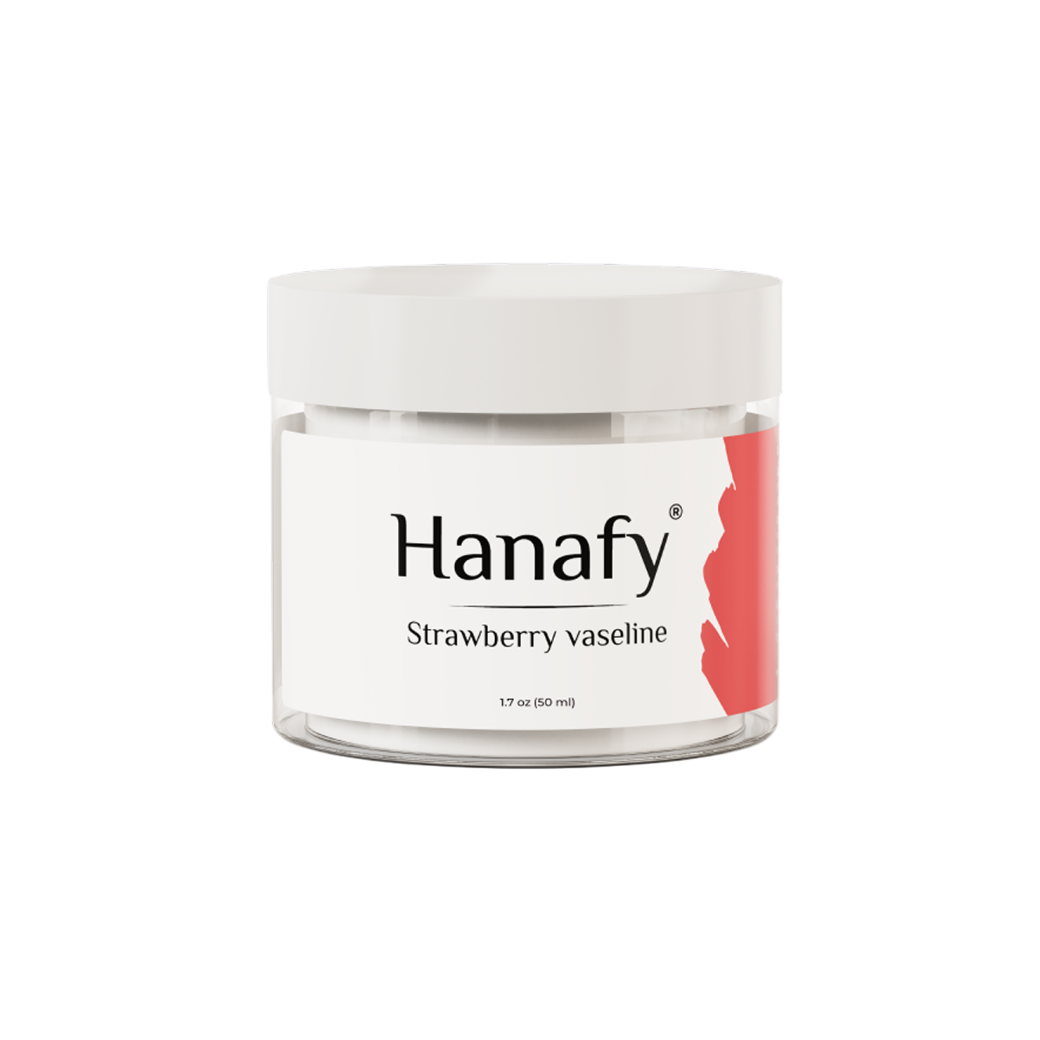 Jar of Hanafy strawberry vaseline on a light gray background