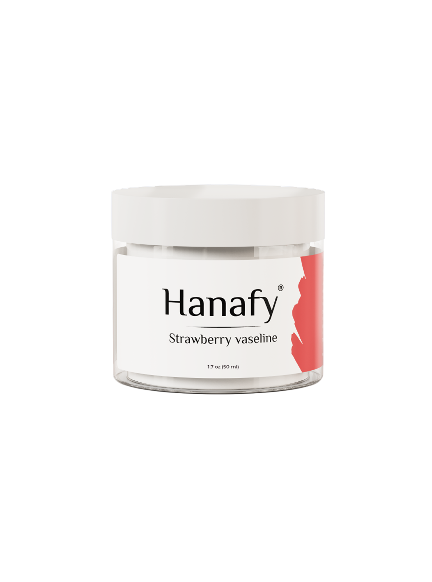 Jar of Hanafy strawberry vaseline on a light gray background