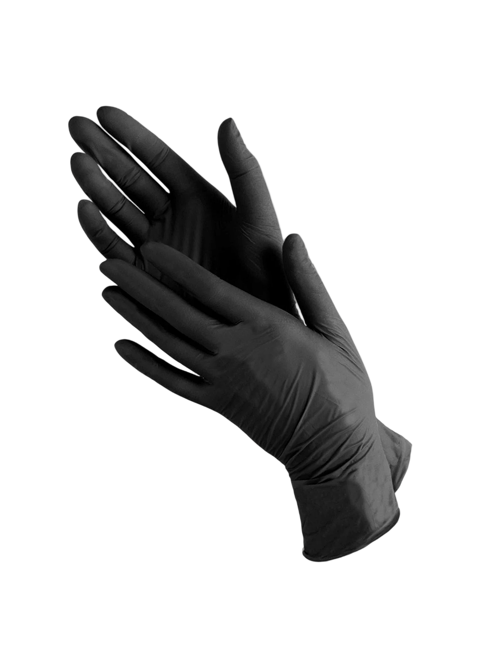 Pair of black gloves on a light gray background