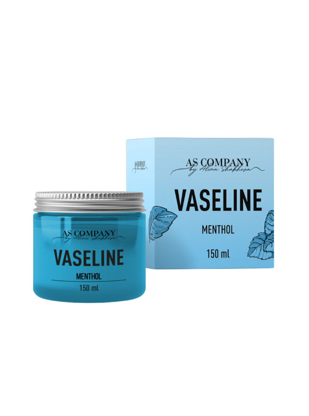 Vaseline menthol jar and packaging on a light blue background tattoo and permanent make up 