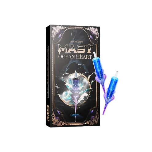 Mast Ocean Heart product packaging with blue syringes on a light gray background