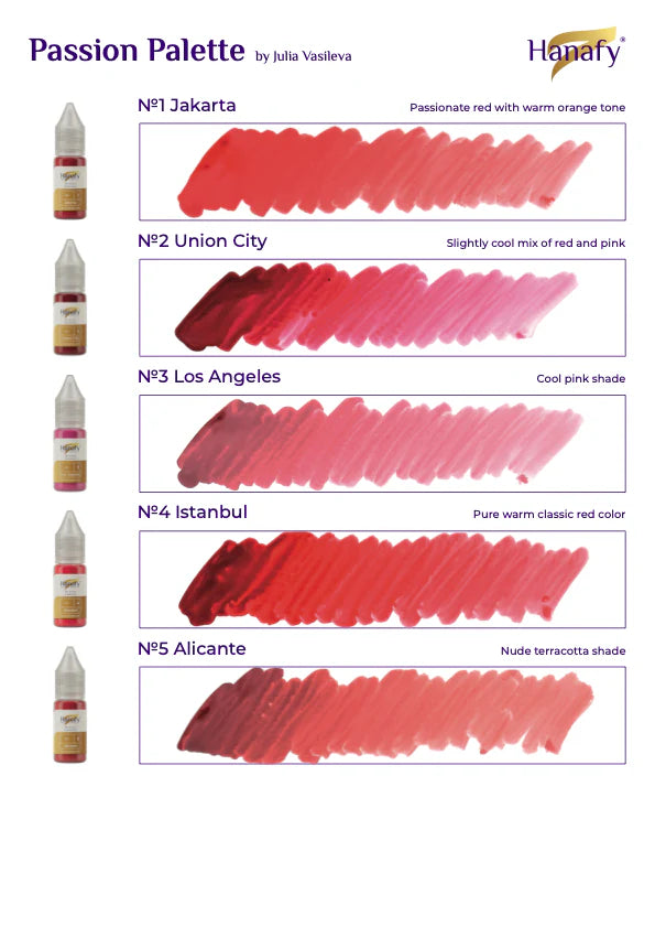 Color swatches of 'Passion Palette' by Julia Vasileva with product images on a white background.