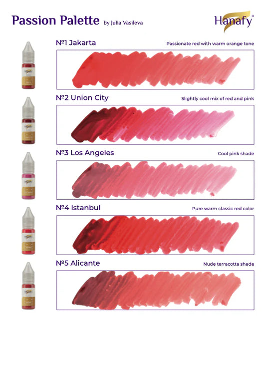 Color swatches of 'Passion Palette' by Julia Vasileva with product images on a white background.