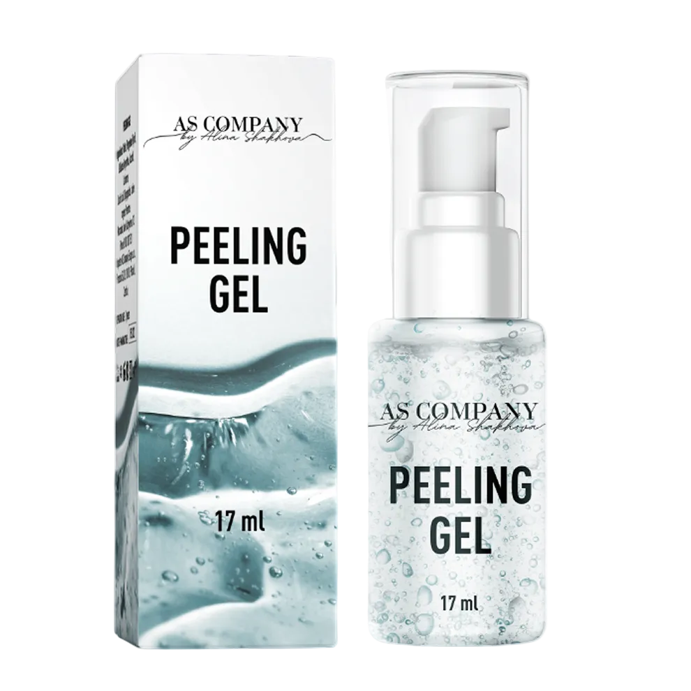 Peeling gel bottle and packaging with 'AS Company' branding on a light gray background