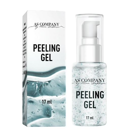 Peeling gel bottle and packaging with 'AS Company' branding on a light gray background