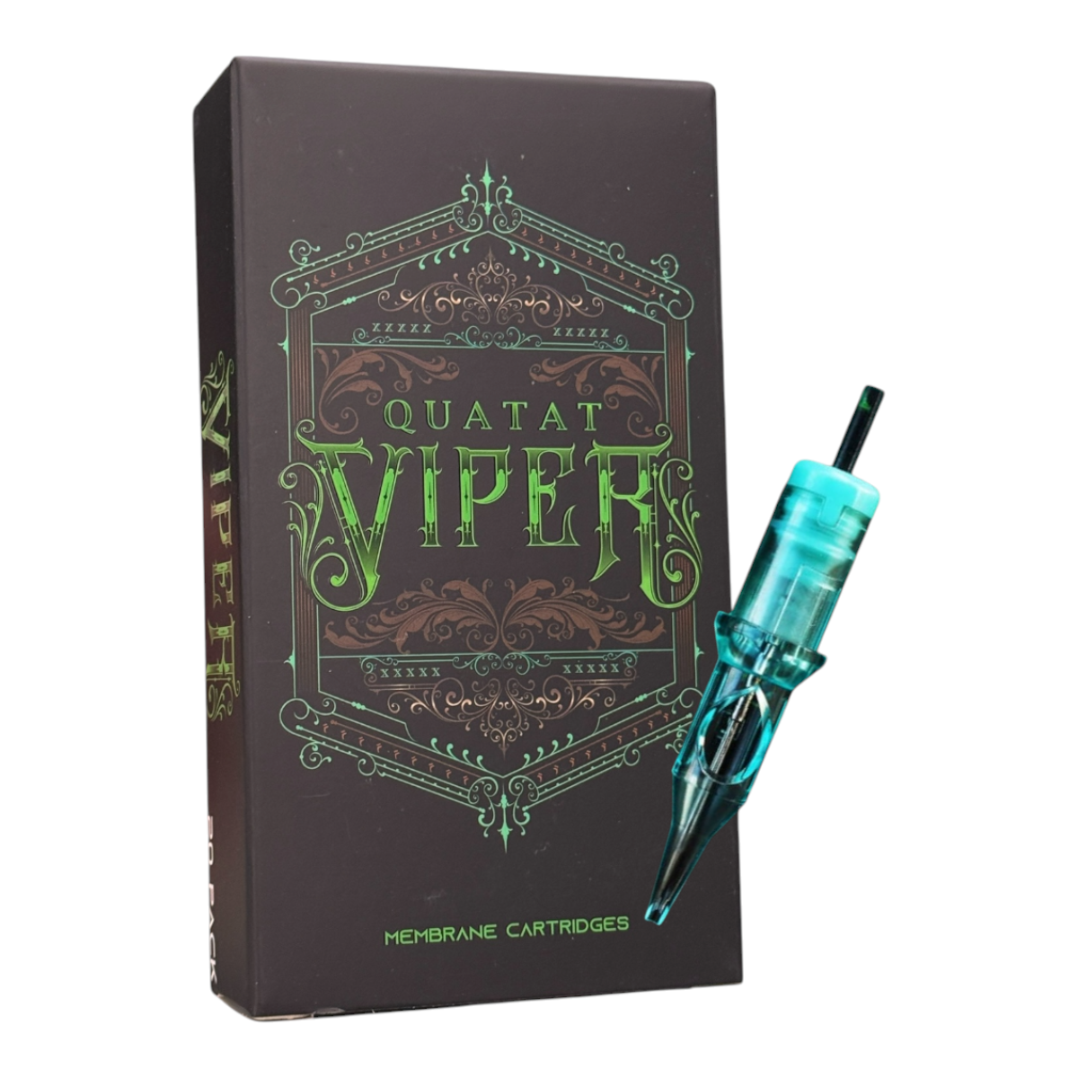 Viper green membrane PMU cartridges, packaging with a cartridge on white