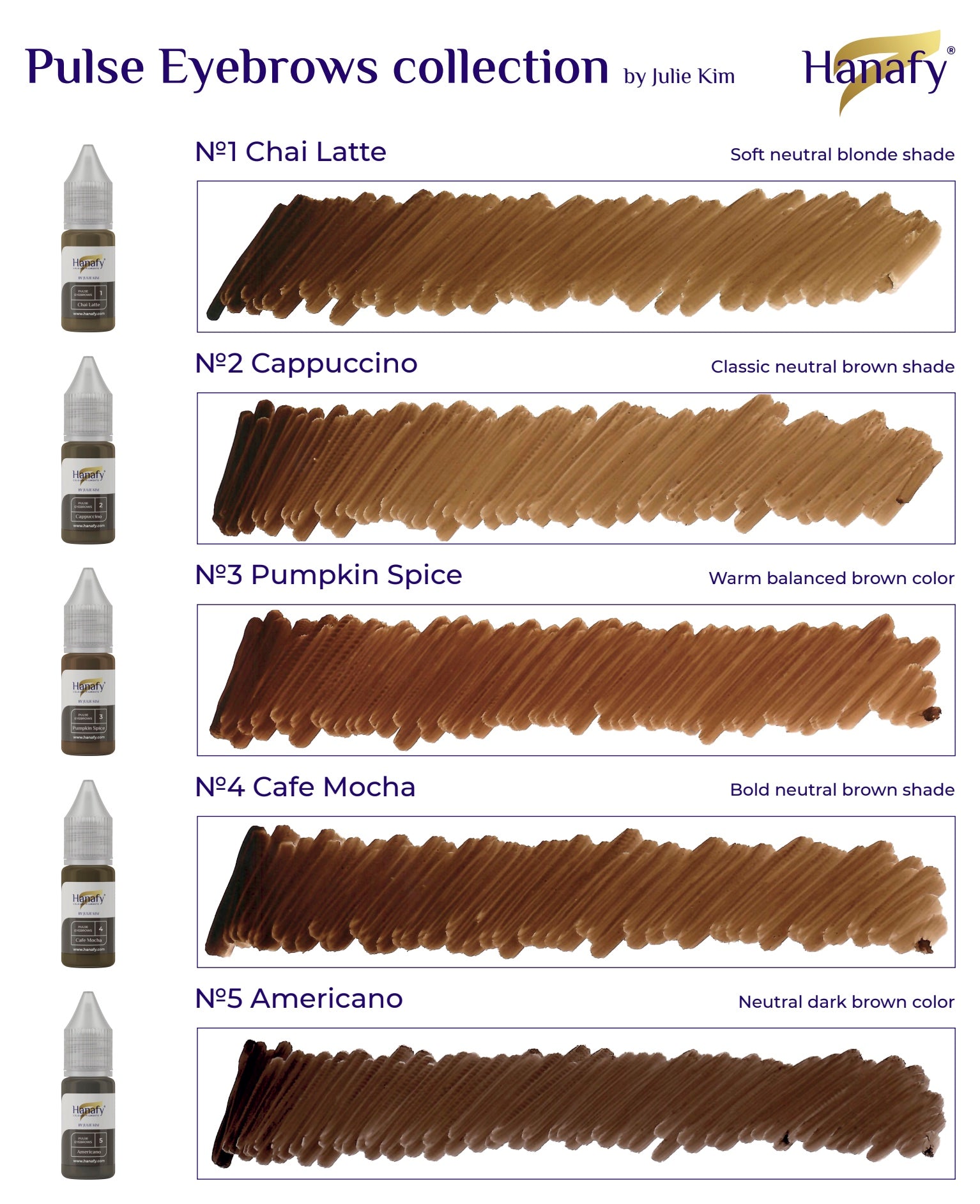 Hanafy Set Pulse Eyebrows by Julie Kim – 5 Hybrid Pigments