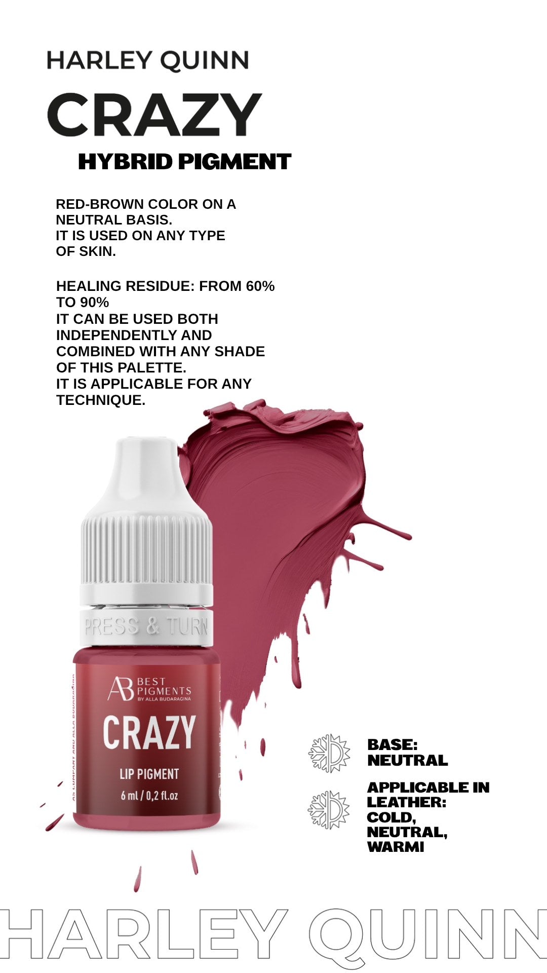AS Company Crazy Harley Quinn hybrid lip pigment: shade card with swatch