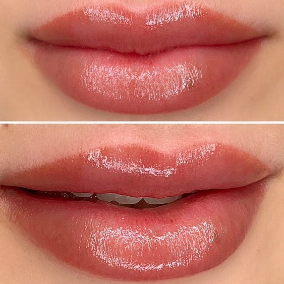 Lip blush permanent makeup done with AS Company L19 Almonds lip pigment