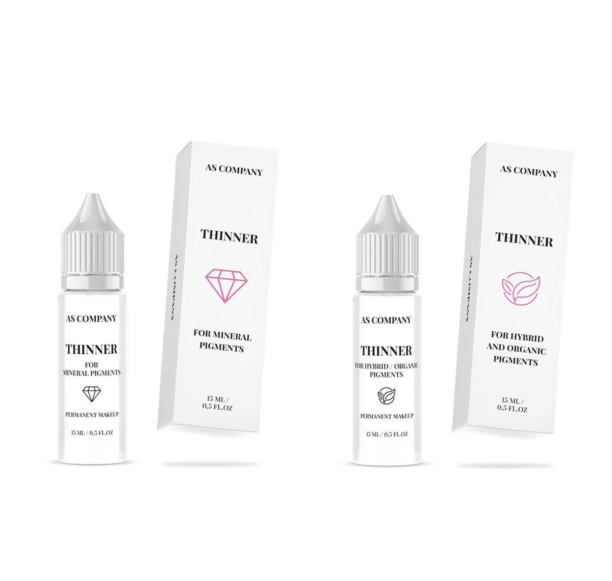AS Company thinners for mineral pigments and for organic and hybrid pigments, 15 ml bottles with boxes