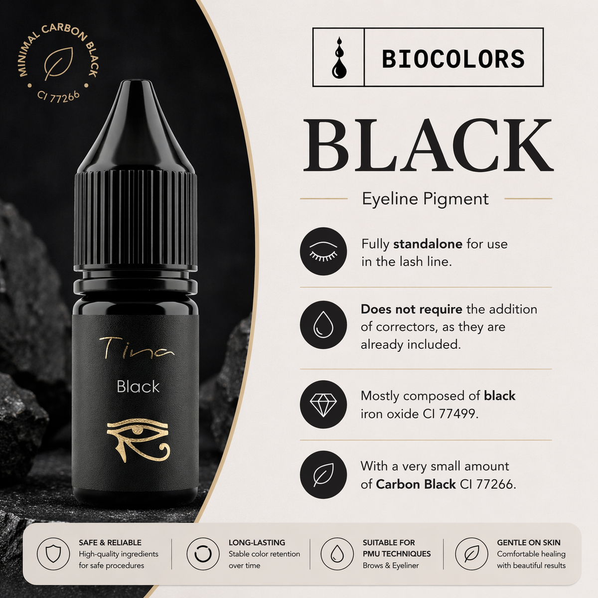 Biocolors Black eyeliner pigment 10 ml for permanent eyeliner, product presentation
