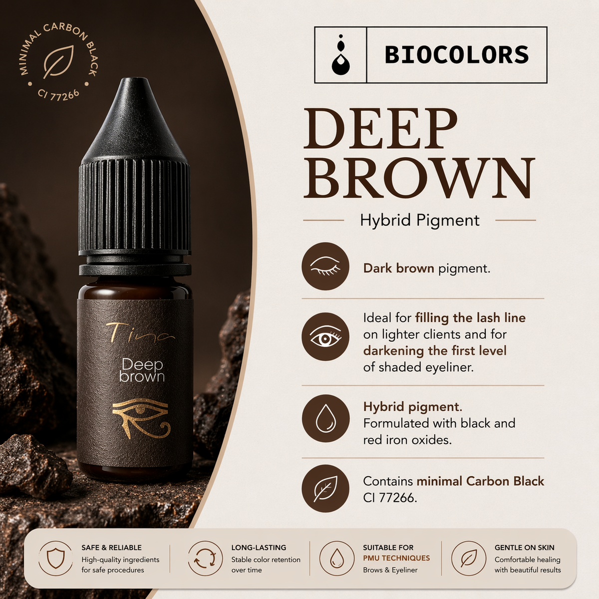 Biocolors Deep Brown eyeliner pigment 10 ml for permanent eyeliner, product presentation