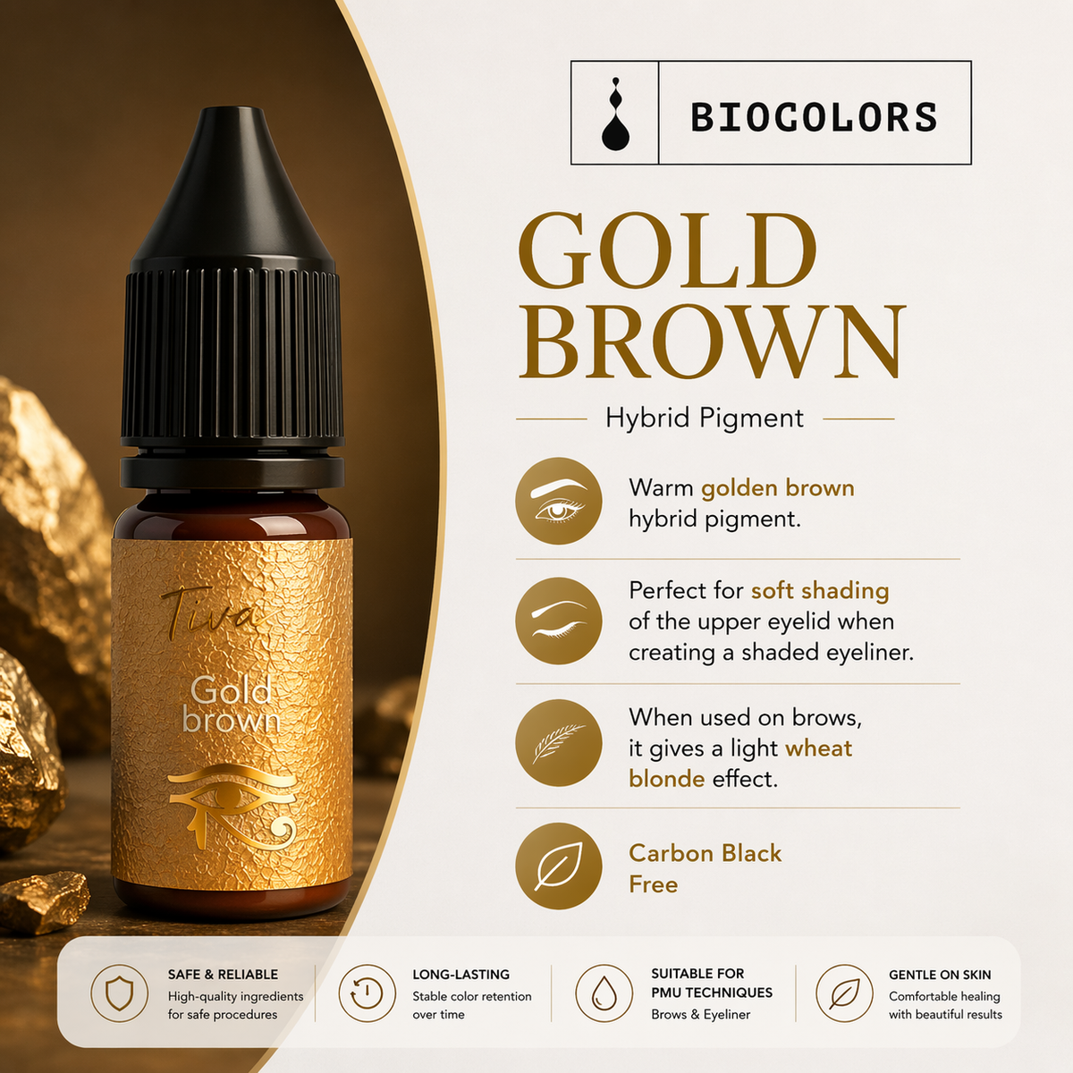 Biocolors Gold Brown eyeliner pigment 10 ml for permanent eyeliner, product presentation