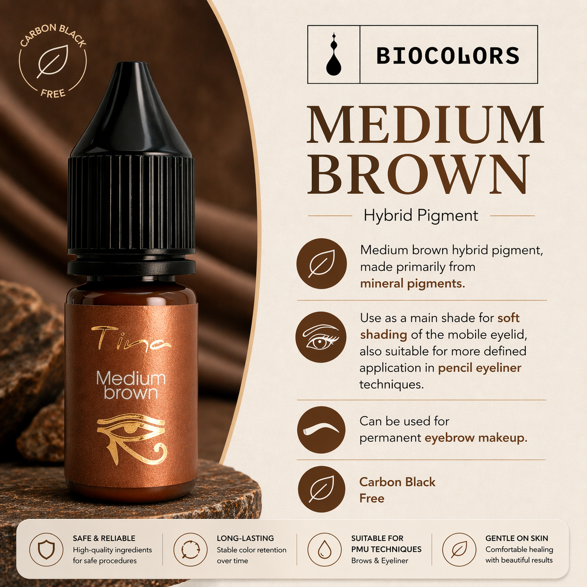 Biocolors Medium Brown eyeliner pigment 10 ml for permanent eyeliner, product presentation