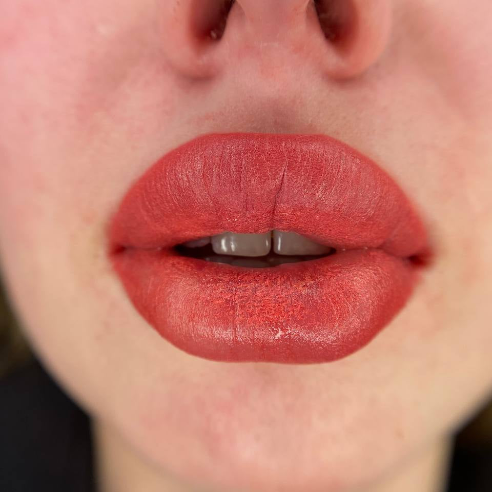 Coral lip PMU with FACE Samantha diluted with FACE Pigment Thinner
