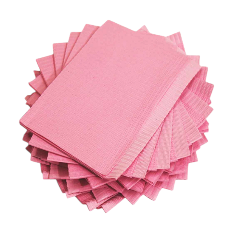 Bag of 125 pink dental bibs (lap cloths) for PMU treatments