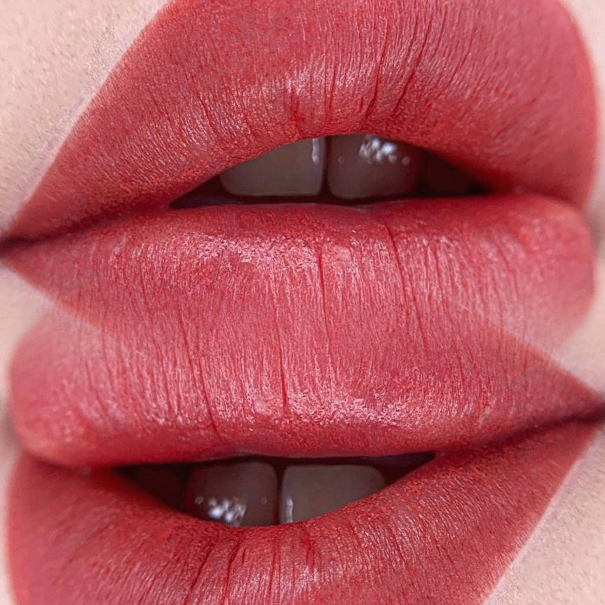 Lip blush permanent makeup with a FACE Apricot and Moore pigment mix