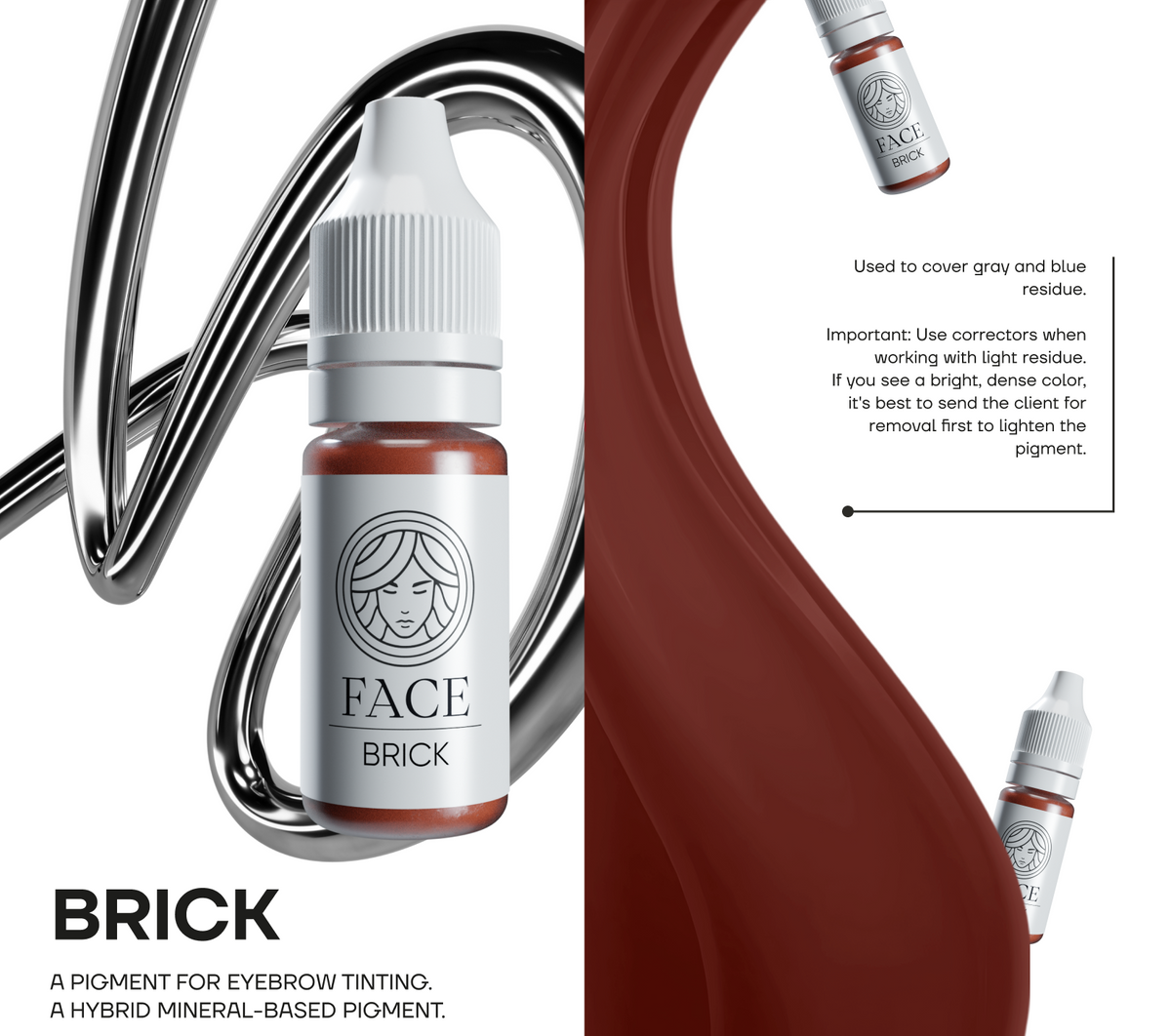 FACE Brick hybrid brow corrector for correcting blue or grey undertones in brow PMU