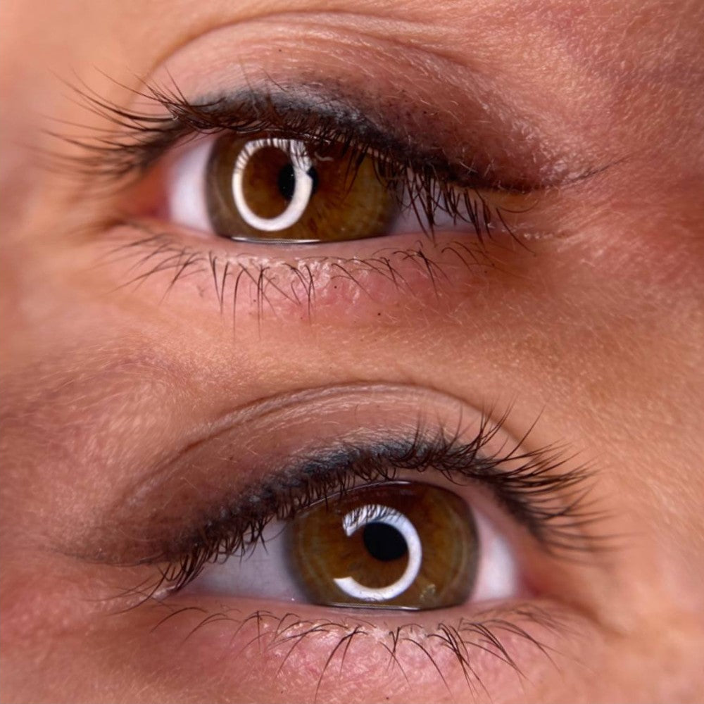 Healed eyeliner PMU with FACE Coal, Space and Brick (two views)