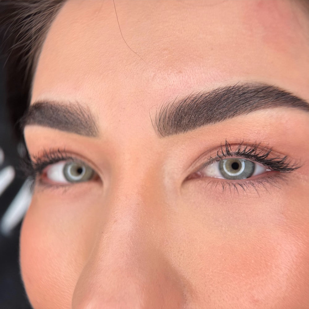Brow PMU with a FACE Mineral Dark, Black Brown and Gold mix