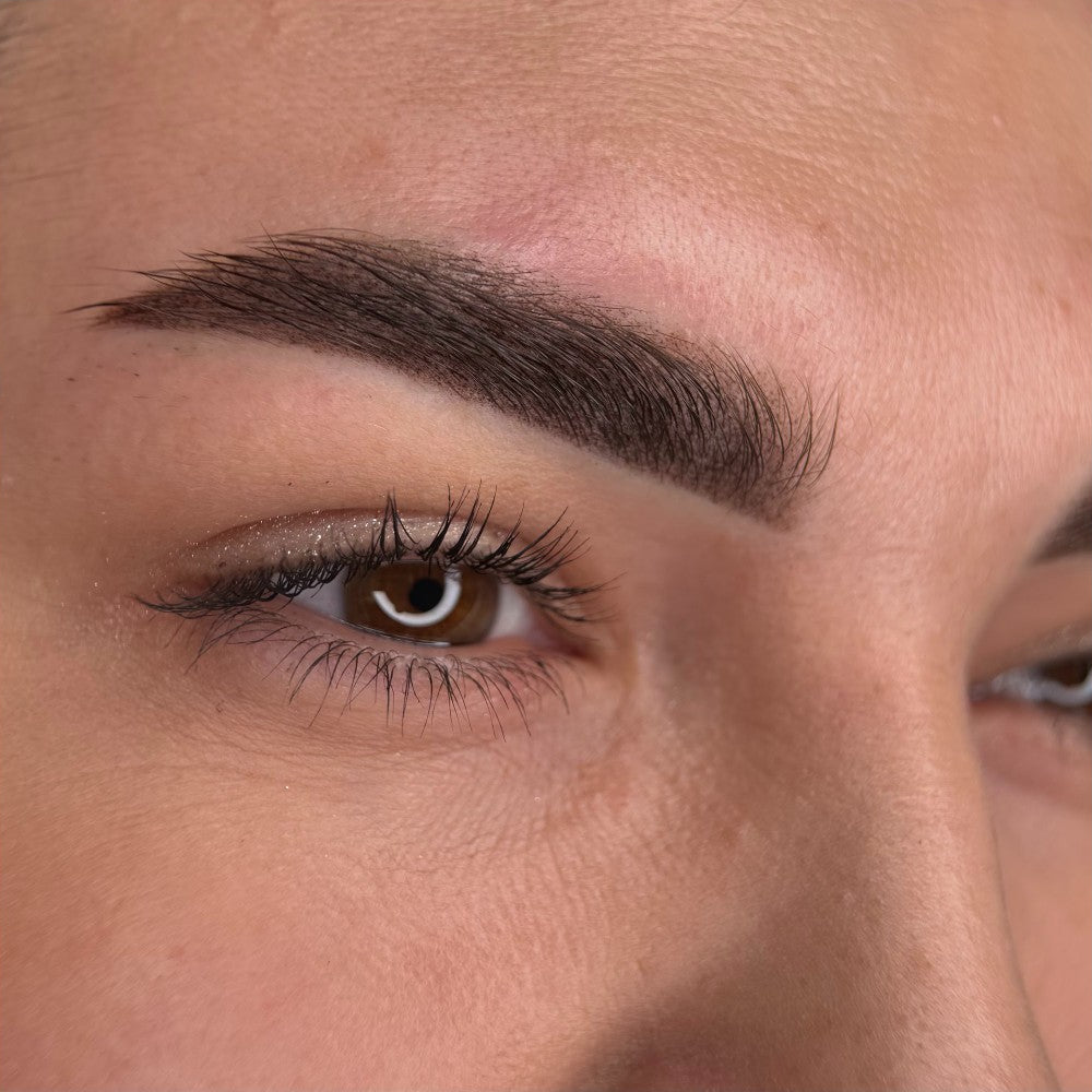 Brow PMU with a FACE Mineral Dark, Light and Gold mix