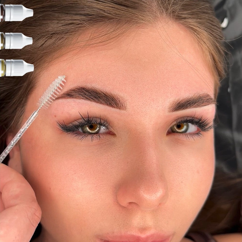 Brow PMU with a FACE Mineral Dark, Light and Gold mix