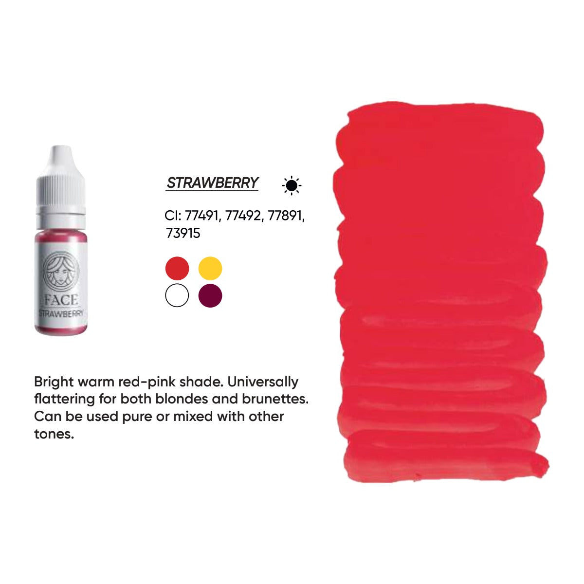 FACE Strawberry hybrid lip pigment swatch card with shade description, CI numbers and colour notes