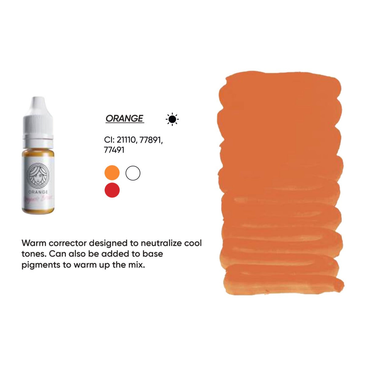FACE Orange organic brow corrector swatch card with description, CI numbers and colour notes