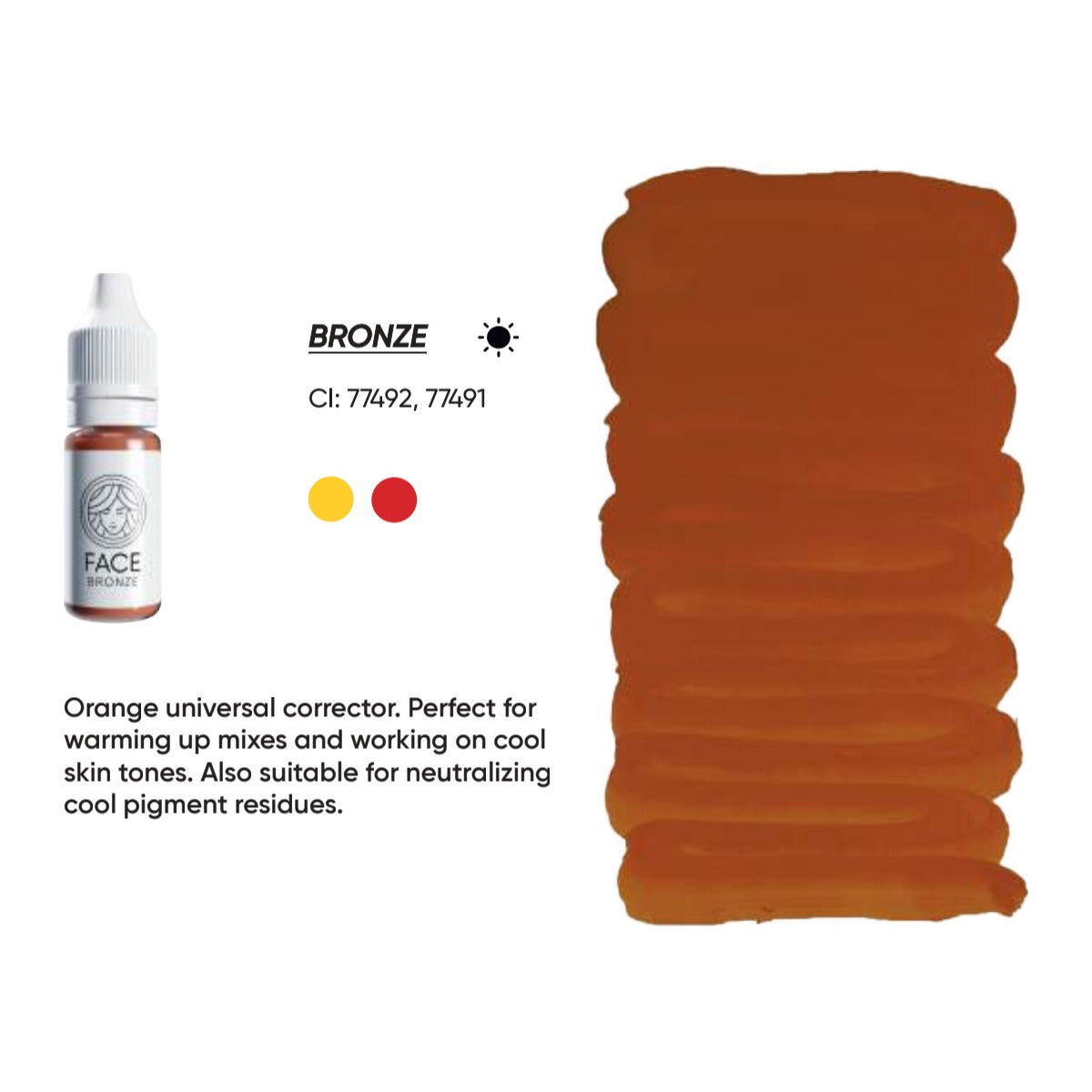 FACE Bronze minerale wenkbrauwcorrector, kleurkaart met beschrijving, CI-nummers en kleurnotities