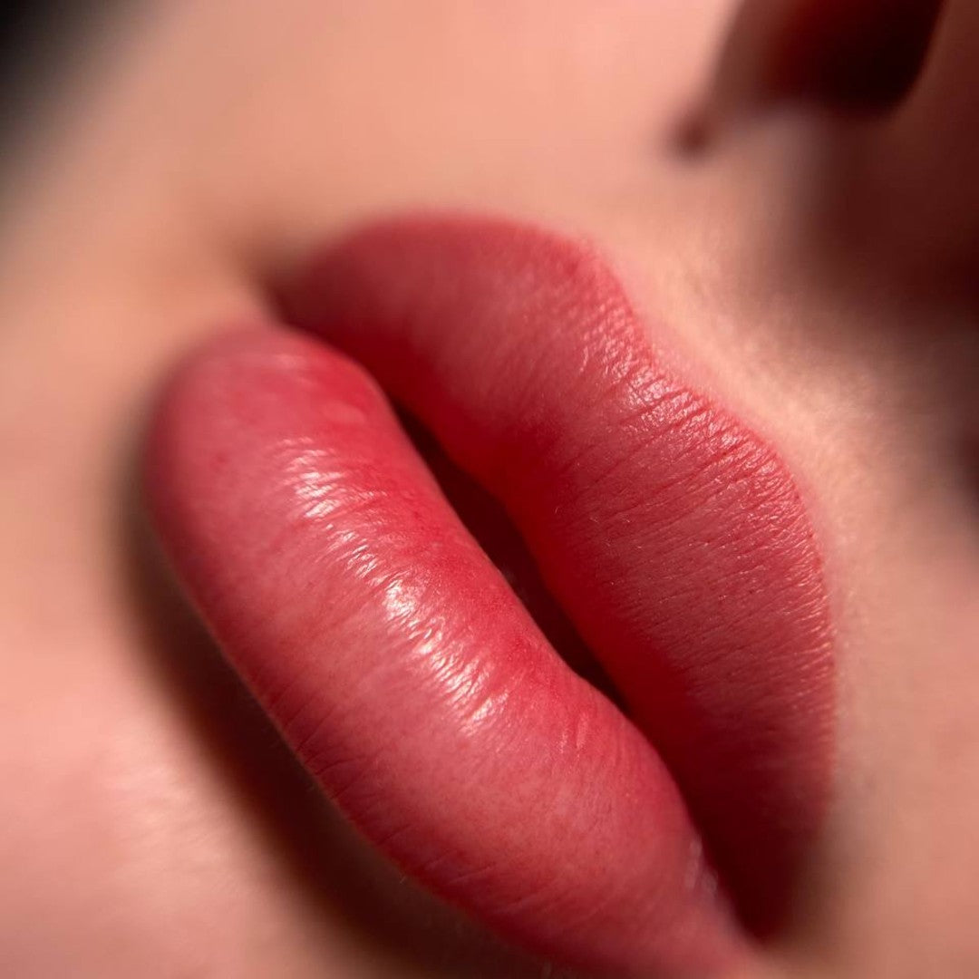 Rosy lip blush with a FACE Blush and Toffee pigment mix