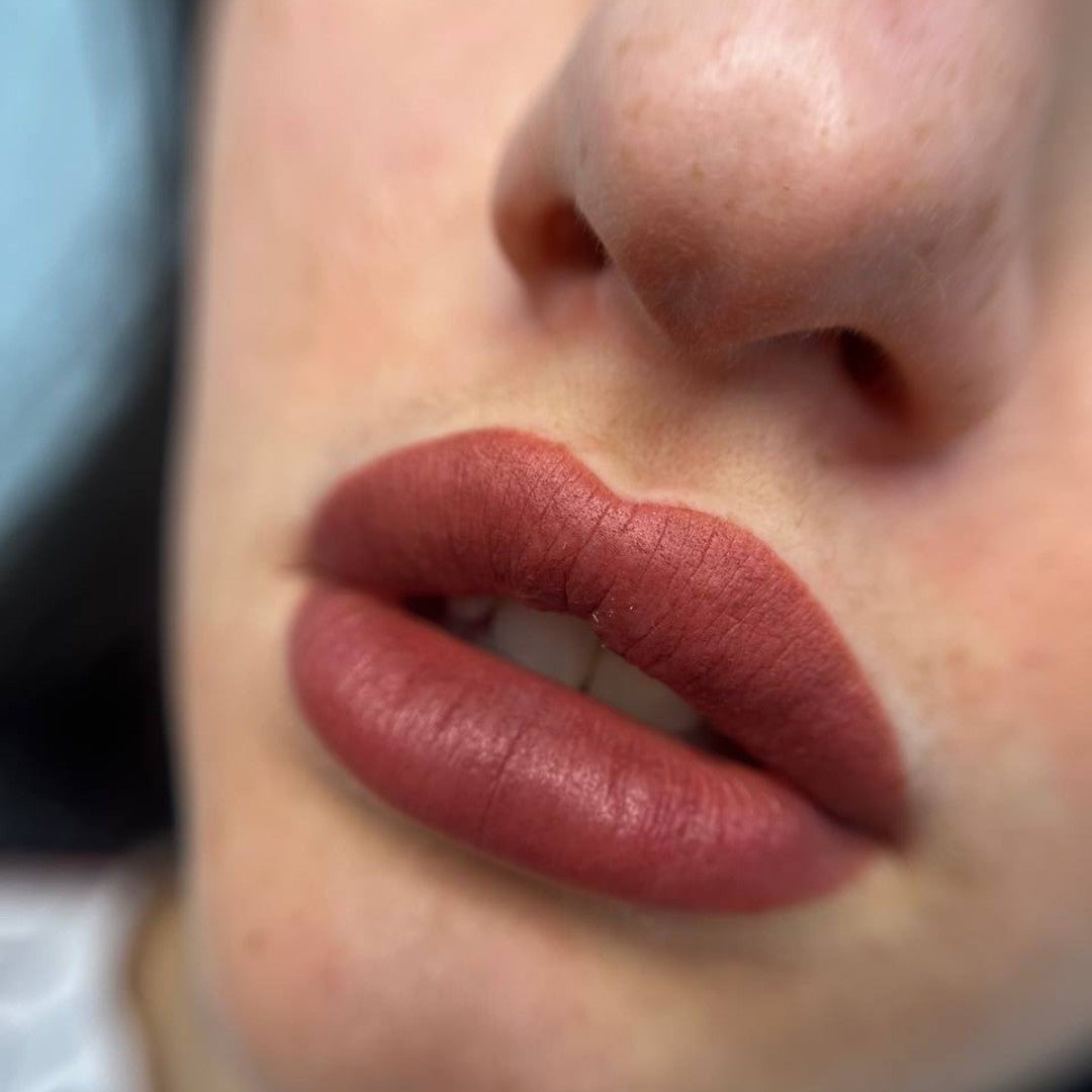 Lip blush permanent makeup with a FACE Caramel, Carrie, Shayk and Toffee mix