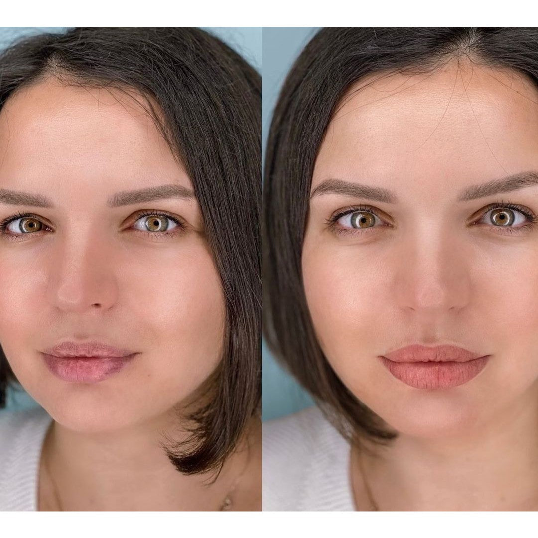 Lip blush with FACE Toffee pure, fresh result right after the PMU procedure