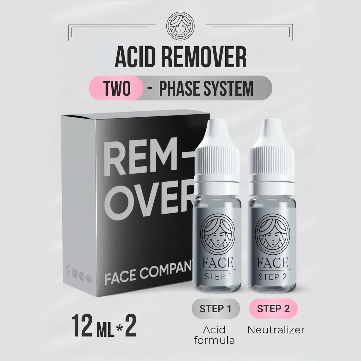 FACE Two-Phase Acid Remover set: acid formula (step 1) and neutralizer (step 2)