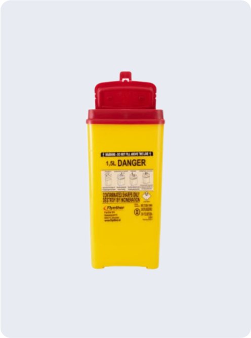 Flynther 1.5 L sharps bin for PMU and tattoo needle disposal