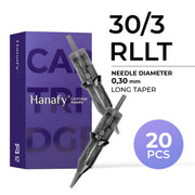 Hanafy 30/3 RLLT 0.30 mm Round Liner PMU needle cartridges, box of 20
